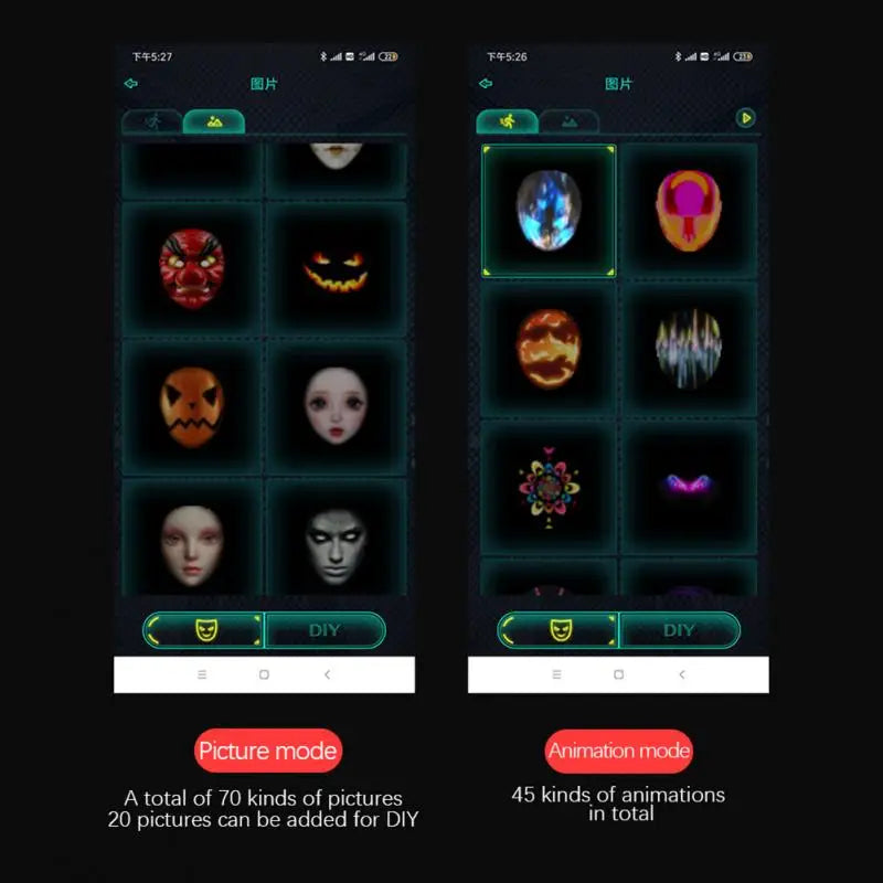 Bluetooth APP Control Smart LED Face Masks Programmable Change Face DIY Photoes For Party Display LED Light Mask For Halloween