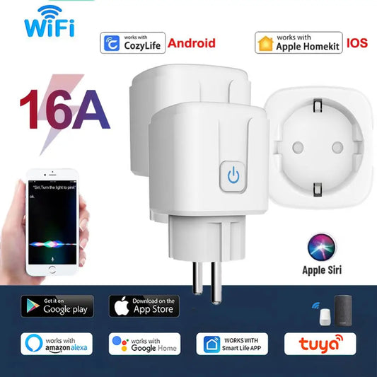 WiFi Homekit Smart Socket WiFi EU Plug 16A With Power Monitoring Timer Home Outlet Support Google Alice SmartThings Siri Alexa